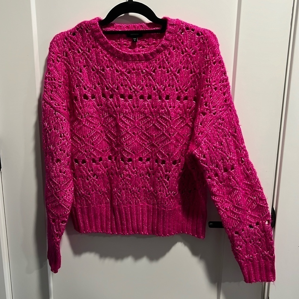 Express Hot Pink Open Knit Crew Sweater